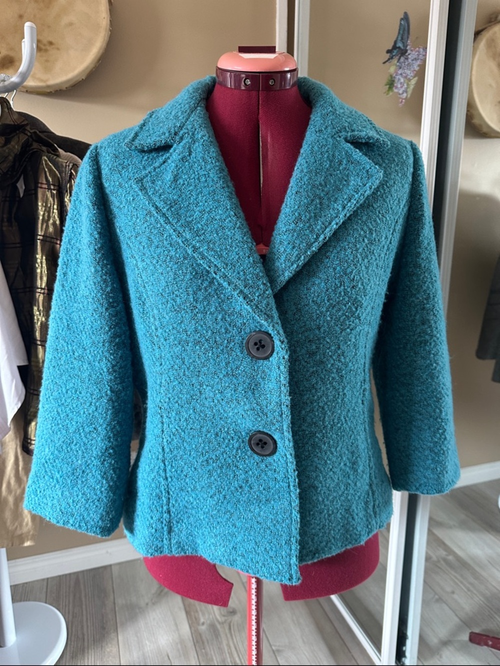 CAbi Teal Bouclé Short Pea Coat